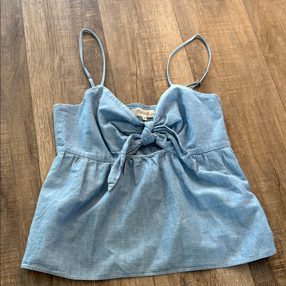 Madewell Chambray Babydoll Tie Front Sleeveless Top